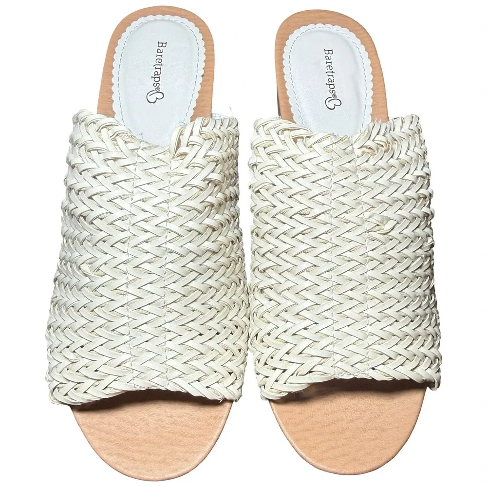Baretraps Woven Wedge Sandals Womens 9 Off-White Excellent Platform Slides
